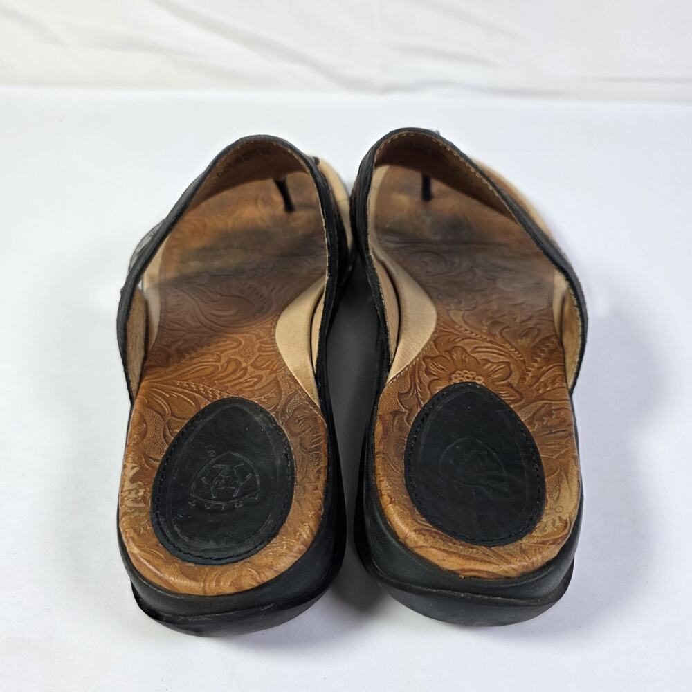 Ariat Womens Sandals Thong Flip Flop Size 9B Brown Leather Embossed Slip On - Picture 6 of 12